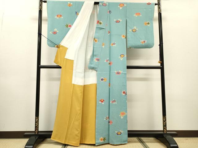 平和屋着物●上質な小紋　型染　草花　鬼しぼ縮緬　正絹　逸品　DABH7936fe
