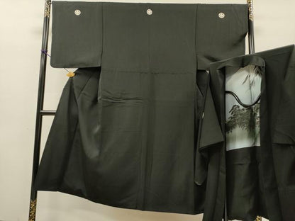 平和屋着物●男性 黒紋付・羽織セット 正絹 逸品 DABH7938fe