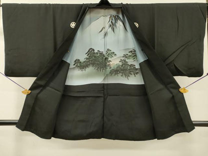 平和屋着物●男性 黒紋付・羽織セット 正絹 逸品 DABH7938fe