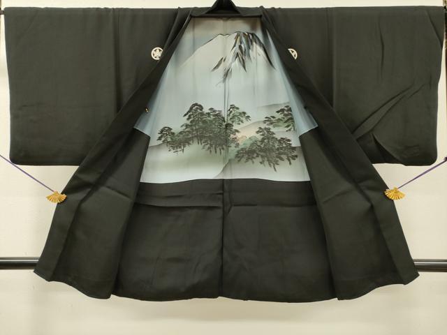 平和屋着物●男性 黒紋付・羽織セット 正絹 逸品 DABH7938fe