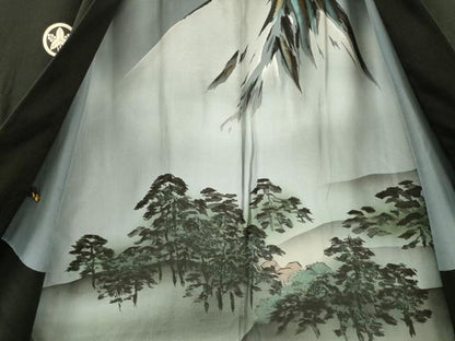 平和屋着物●男性 黒紋付・羽織セット 正絹 逸品 DABH7938fe