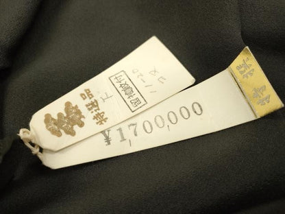 平和屋着物●東京手描友禅　安達雅一　黒留袖　駒刺繍　重ね山橘文　金彩　上代170万　仮絵羽　正絹　逸品　未使用　DABH7942fe