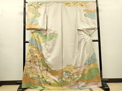 平和屋着物●訪問着　雲取り草花文　金彩　上代150万　仮絵羽　正絹　逸品　未使用　DABH7943fe