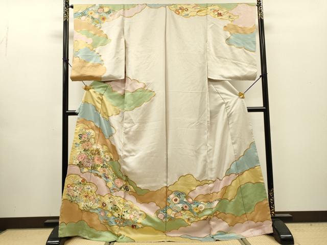 平和屋着物●訪問着　雲取り草花文　金彩　上代150万　仮絵羽　正絹　逸品　未使用　DABH7943fe
