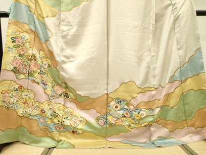 平和屋着物●訪問着　雲取り草花文　金彩　上代150万　仮絵羽　正絹　逸品　未使用　DABH7943fe