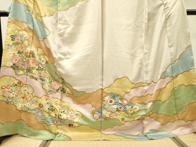 平和屋着物●訪問着　雲取り草花文　金彩　上代150万　仮絵羽　正絹　逸品　未使用　DABH7943fe