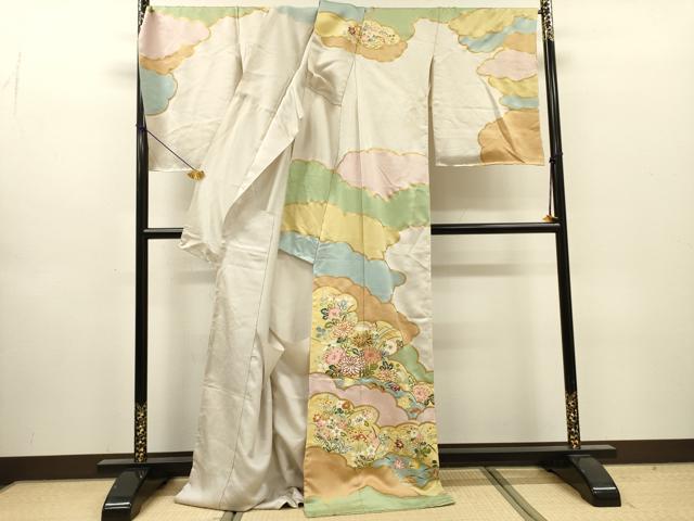 平和屋着物●訪問着　雲取り草花文　金彩　上代150万　仮絵羽　正絹　逸品　未使用　DABH7943fe
