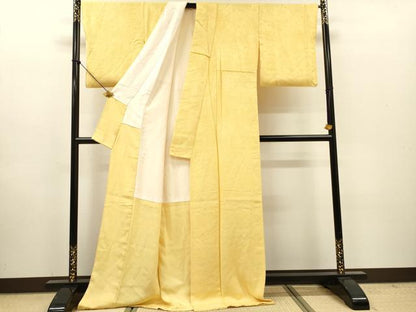 平和屋着物●上質な色無地　霞地紋　淡黄　ロング丈　正絹　逸品　未使用　DABH7952fe
