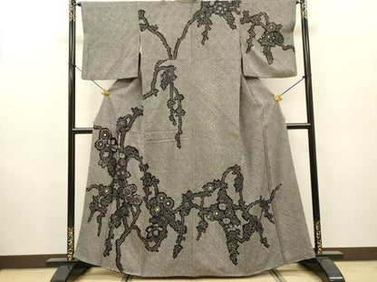 平和屋着物●訪問着　総絞り　枝花　黒地　金銀彩　正絹　逸品　DABH7953fe