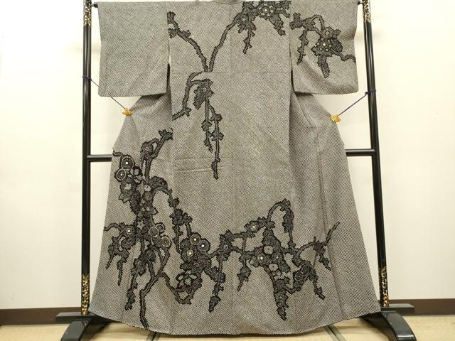 平和屋着物●訪問着　総絞り　枝花　黒地　金銀彩　正絹　逸品　DABH7953fe
