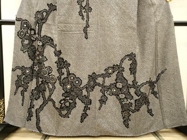 平和屋着物●訪問着　総絞り　枝花　黒地　金銀彩　正絹　逸品　DABH7953fe