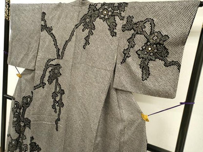 平和屋着物●訪問着　総絞り　枝花　黒地　金銀彩　正絹　逸品　DABH7953fe