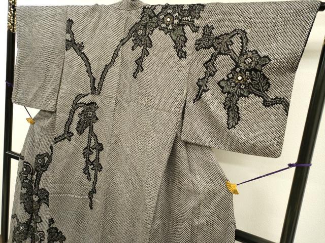 平和屋着物●訪問着　総絞り　枝花　黒地　金銀彩　正絹　逸品　DABH7953fe