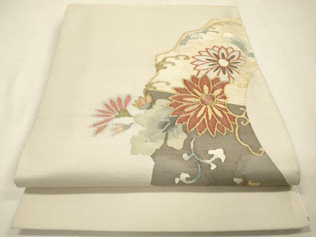 平和屋着物▼明綴れ　太鼓柄袋帯　花唐草文　金糸　正絹　逸品　DABH7969fe
