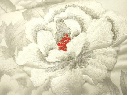 平和屋着物▼太鼓柄袋帯　刺繍　手描き　牡丹　銀糸　正絹　逸品　DABH7973fe