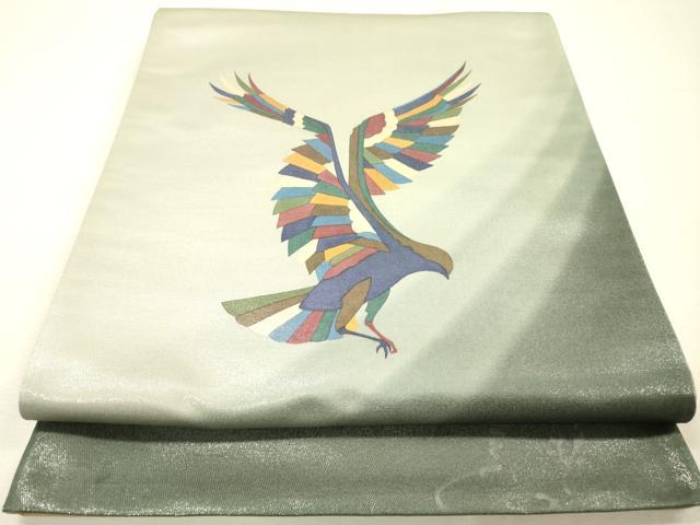 平和屋着物▼染色作家　斉藤三才　太鼓柄袋帯　三才鳥　銀糸　正絹　逸品　DABH7990fe