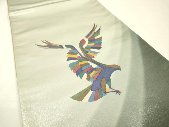 平和屋着物▼染色作家　斉藤三才　太鼓柄袋帯　三才鳥　銀糸　正絹　逸品　DABH7990fe