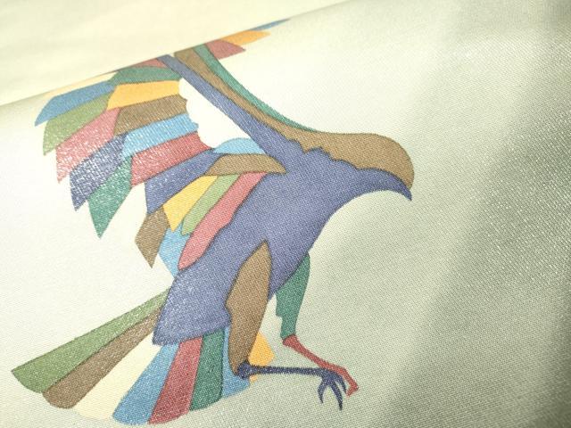 平和屋着物▼染色作家　斉藤三才　太鼓柄袋帯　三才鳥　銀糸　正絹　逸品　DABH7990fe