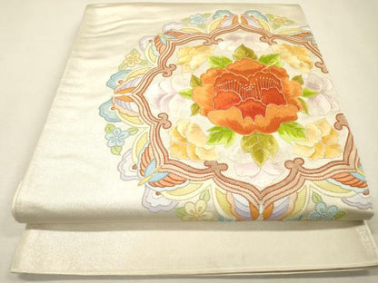 平和屋着物▼中国三大刺繍　相良刺繍　総刺繍　太鼓柄袋帯　草花　金糸　正絹　逸品　DABH7995fe