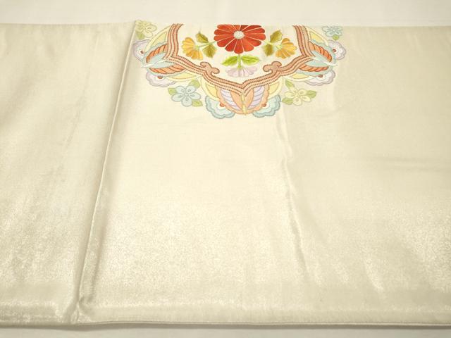 平和屋着物▼中国三大刺繍　相良刺繍　総刺繍　太鼓柄袋帯　草花　金糸　正絹　逸品　DABH7995fe
