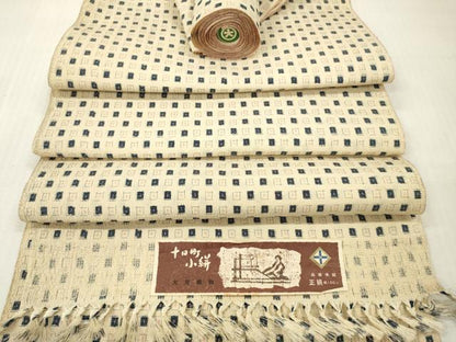 平和屋着物▼お召　反物　着尺　十日町小絣　幾何学文　大吉織物謹製　大丸扱い　証紙付き　逸品　未使用　DABH8011zy