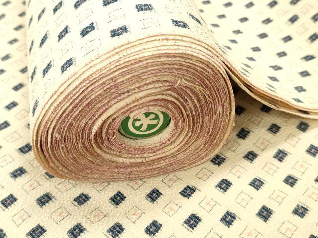 平和屋着物▼お召　反物　着尺　十日町小絣　幾何学文　大吉織物謹製　大丸扱い　証紙付き　逸品　未使用　DABH8011zy
