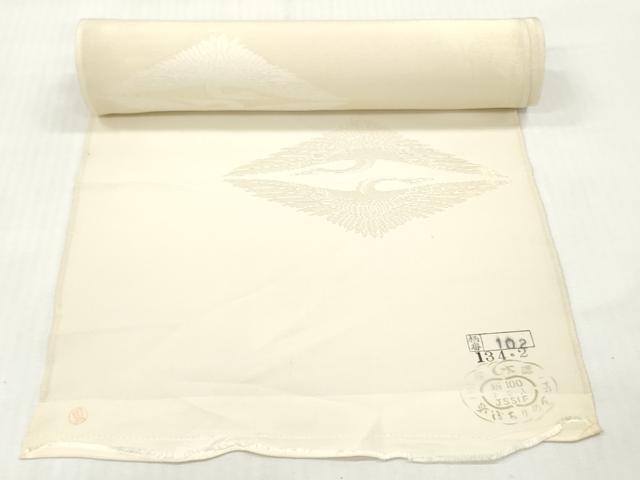 平和屋着物▼羽織・コート　白生地　反物　羽尺　双鶴文　金通し地　逸品　未使用　DABH8041zy