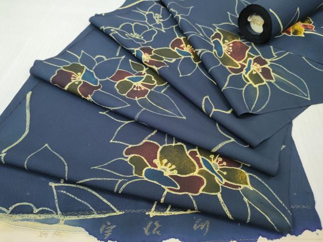 平和屋着物▼羽織・コート　反物　羽尺　ろうけつ染め　枝花文　逸品　未使用　DABH8059zy