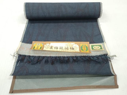 平和屋着物▼真綿筑波紬　反物　着尺　抽象文様　証紙付き　逸品　未使用　DABH8062zy