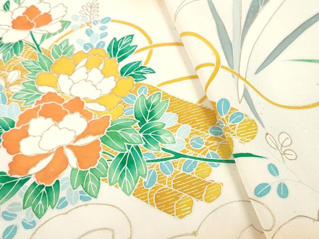 平和屋着物▼付下げ　反物　着尺　刺繍　花筏文　暈し染め　金彩　逸品　未使用　DABH8068zy