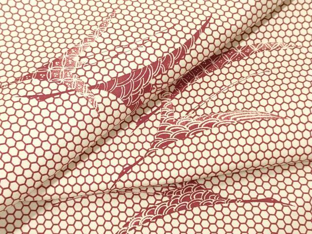 平和屋着物▼小紋　反物　着尺　飛鶴吉祥文　三越扱い　逸品　未使用　DABH8075zy