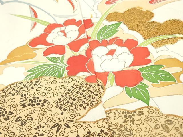 平和屋着物▼付下げ　反物　着尺　雲取り草花文　暈し染め　金彩　逸品　未使用　DABH8080zy