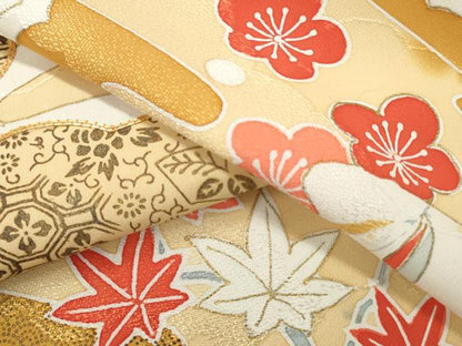 平和屋着物▼付下げ　反物　着尺　雲取り草花文　暈し染め　金彩　逸品　未使用　DABH8080zy