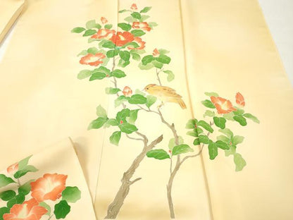 平和屋着物▼付下げ 反物 着尺 刺繍 休み鳥枝花文 暈し染め 逸品 未使用 DABH8093zy