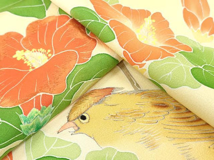 平和屋着物▼付下げ 反物 着尺 刺繍 休み鳥枝花文 暈し染め 逸品 未使用 DABH8093zy