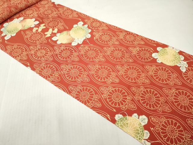平和屋着物▼小紋　解き反物　着尺　型染め　立涌菊文　逸品　DABH8149zy