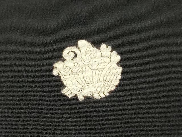 平和屋着物▼黒留袖　解き反物　着尺　飛鶴扇面花文　黒地　金彩　逸品　DABH8158zy