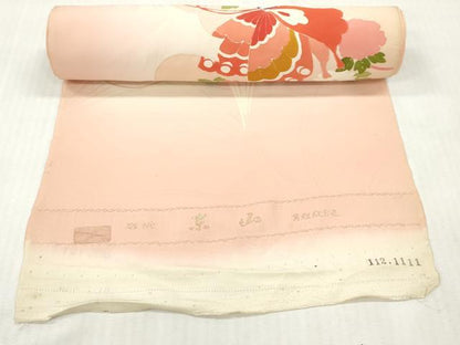 平和屋着物▼付下げ　反物　着尺　駒刺繍　舞蝶草花文　暈し染め　金彩　逸品　未使用　DABH8162zy