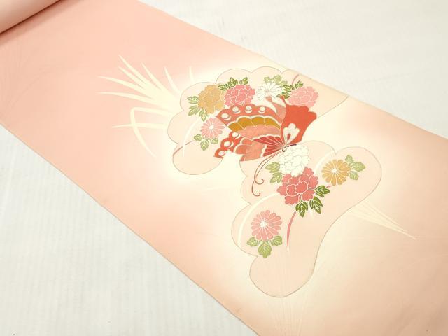 平和屋着物▼付下げ　反物　着尺　駒刺繍　舞蝶草花文　暈し染め　金彩　逸品　未使用　DABH8162zy