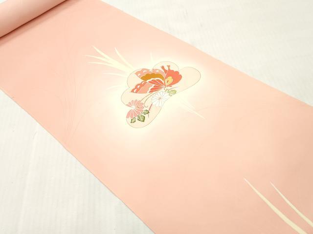 平和屋着物▼付下げ　反物　着尺　駒刺繍　舞蝶草花文　暈し染め　金彩　逸品　未使用　DABH8162zy