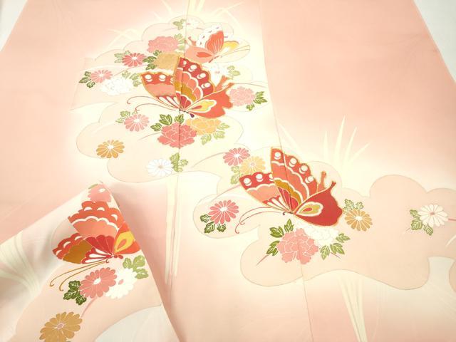 平和屋着物▼付下げ　反物　着尺　駒刺繍　舞蝶草花文　暈し染め　金彩　逸品　未使用　DABH8162zy