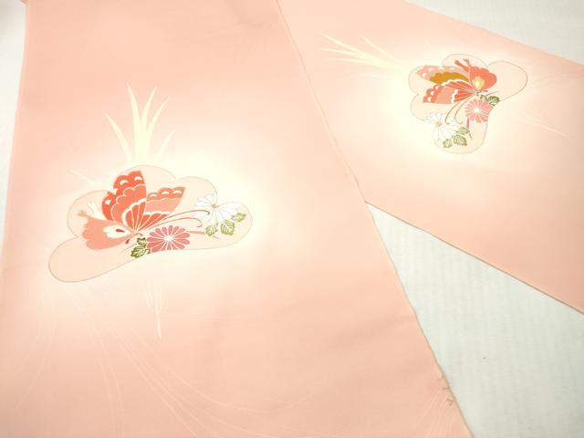 平和屋着物▼付下げ　反物　着尺　駒刺繍　舞蝶草花文　暈し染め　金彩　逸品　未使用　DABH8162zy
