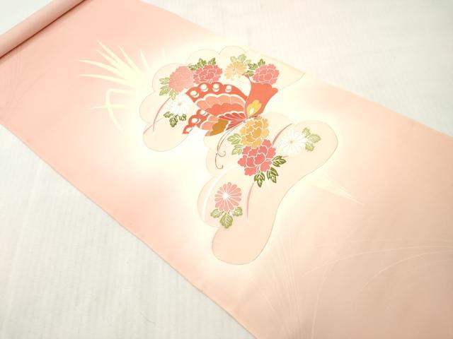 平和屋着物▼付下げ　反物　着尺　駒刺繍　舞蝶草花文　暈し染め　金彩　逸品　未使用　DABH8162zy