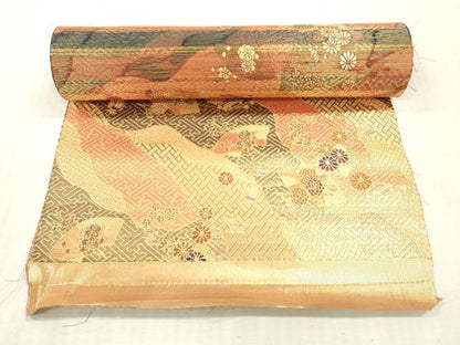 平和屋着物▼佐賀錦　袋帯　帯反物　地紙草花文　金糸　逸品　未使用　DABH8169zy