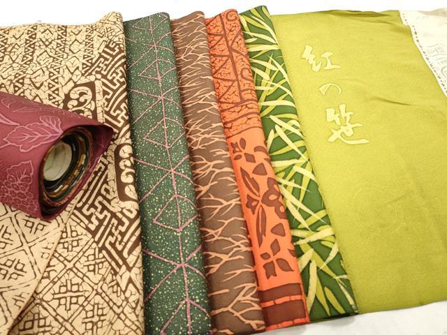 平和屋着物▼柄見本　反物　紅の笹　リメイク生地　材料　逸品　未使用　DABH8177zy