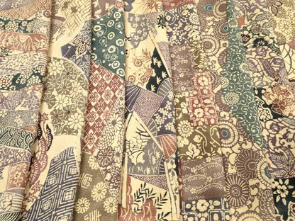 平和屋着物▼柄見本　反物　草木小紋　型染め　鬼しぼ縮緬　リメイク生地　材料　逸品　未使用　DABH8214zy