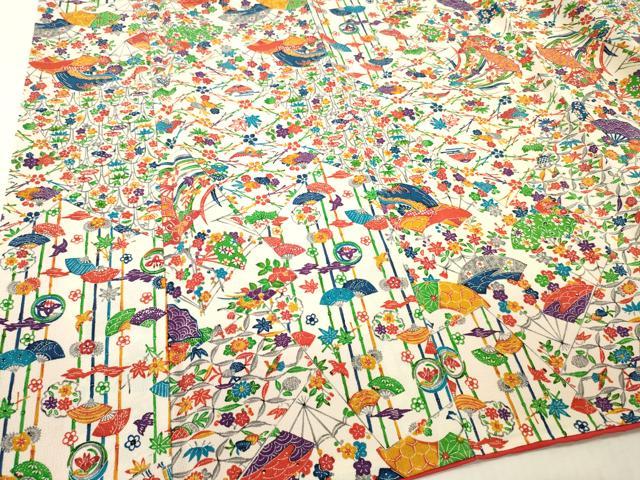 平和屋着物■上質な小紋　型染め　切嵌め花鳥文　鬼しぼ縮緬　正絹　逸品　DABH8220zy
