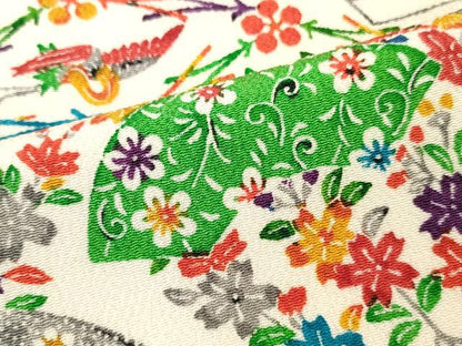平和屋着物■上質な小紋　型染め　切嵌め花鳥文　鬼しぼ縮緬　正絹　逸品　DABH8220zy