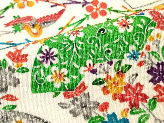平和屋着物■上質な小紋　型染め　切嵌め花鳥文　鬼しぼ縮緬　正絹　逸品　DABH8220zy