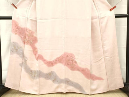平和屋着物■訪問着　刺繍　花鳥文　暈し染め　金彩　正絹　逸品　DABH8221zy